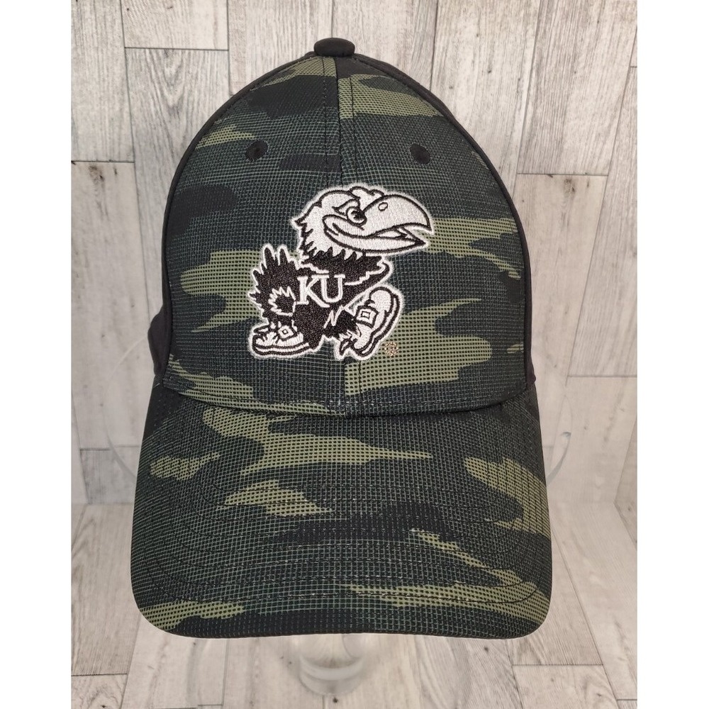 Adidas KU Jayhawks Cap Hat Adult S/M Embroidered Green Camo Kansas NEW